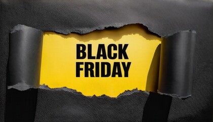Bold Black Friday Sale Banner with Torn Paper Effect Revealing Bright Yellow Background and Dynamic Black Typography. Perfect for Promotions, Discounts, and Marketing Campaigns in 2025