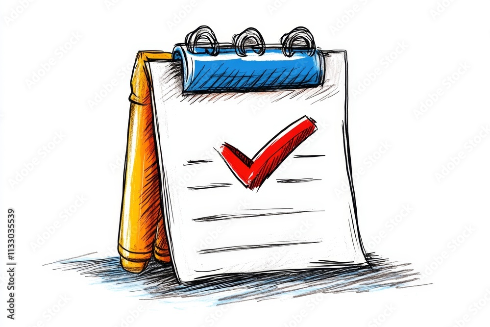 Poster A minimalist illustration of a checklist with a checkmark, symbolizing evaluation, drawn in clean lines and muted tones on a white background