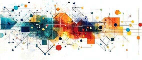 Obraz premium A vibrant composition of colored dots and squares creates visual interest.