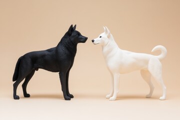 A realistic comparison of a wolf and a modern dog standing side by side, symbolizing domestication and evolution