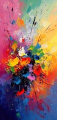 Fototapeta premium Vibrant Abstract Oil Painting Colorful Explosion Modern Art Canvas Texture