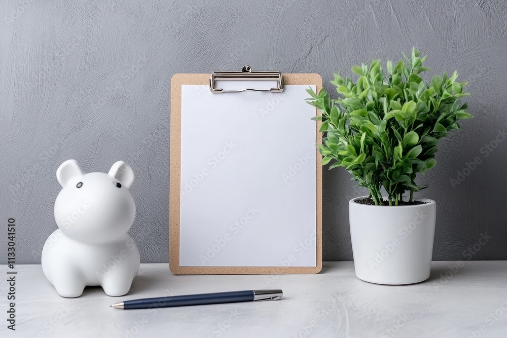 Aufkleber A simple geometric design of a clipboard with a checklist and a pen, isolated on a neutral background, emphasizing clarity and minimalism