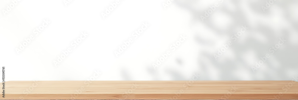 Poster a wooden table top sits on a white abstract background suitable for montage product display or key v