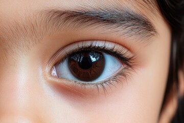 Obraz premium Macro Detail of a Human Child's Brown Eye Capturing the Essence of Sight and Vision