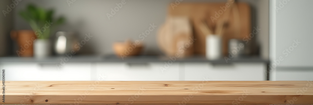 Aufkleber A wood table top is focused while a blurred kitchen counter provides a background in this selective photo shot._00002_