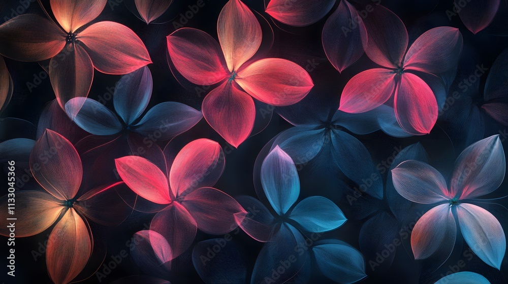 Poster Vibrant and Colorful Abstract Floral Pattern with Delicate Petals Against a Dark Background Creating a Moody and Artistic Atmosphere