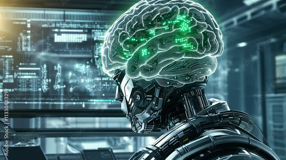 Poster exploring the intersection of artificial intelligence and biological systems with a biocomputer conc