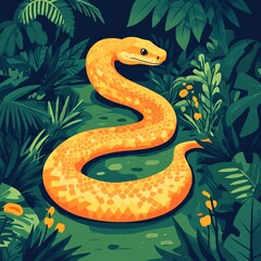 Obraz premium Pastel snake in lush tropical foliage
