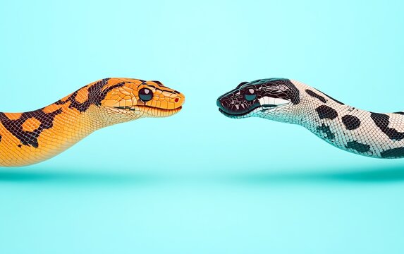 Two snakes face off on blue background