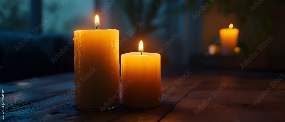 Poster Soft Glow of Candlelight in a Serene Indoor Setting Creating a Cozy and Warm Atmosphere Perfect for Relaxation and Meditation Experiences