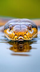 Obraz premium Python snake head in water, close-up