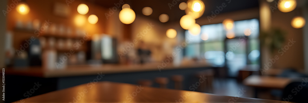 Aufkleber A trendy cafe features a blurred coffee shop background with abstract bokeh lighting creating an artsy atmosphere and vibe._00002_