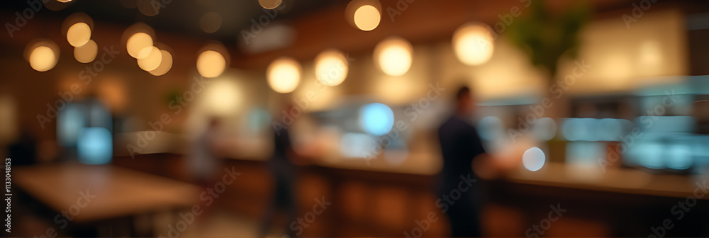 Aufkleber A trendy cafe features a blurred coffee shop background with abstract bokeh lighting creating an artsy atmosphere and vibe._00001_