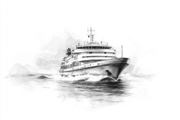 Naklejka premium Hand-Drawn Boat Sketch in Calm Sea Background