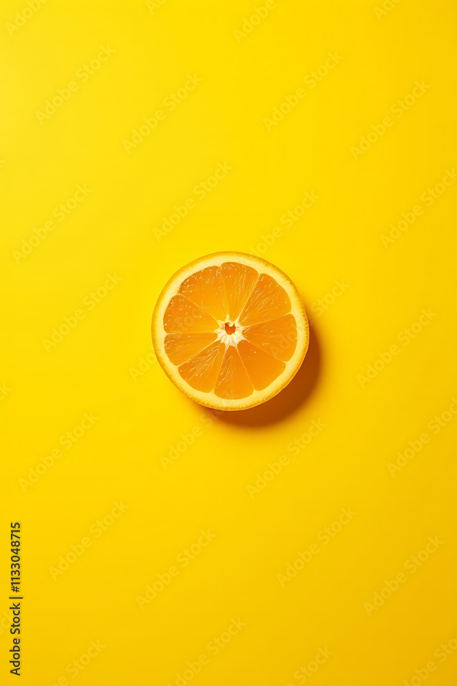 Poster a summer idea featuring an orange slice placed on a vibrant yellow background is quite visually appe