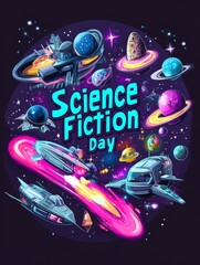 Generative AI Online Banner Poster for Science Fiction Day Cosmic Adventure Galactic Exploration