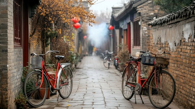 Exploring vintage bicycle streets traditional hutong beijing urban photography serene atmosphere cultural heritage