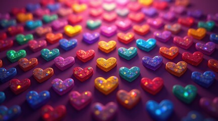 Colorful Glittering Hearts Background with Sparkling Vibrant Texture