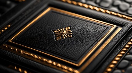 Glossy embossed logo mockup on a black and gold invitation card