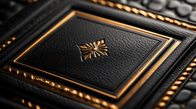 Glossy embossed logo mockup on a black and gold invitation card