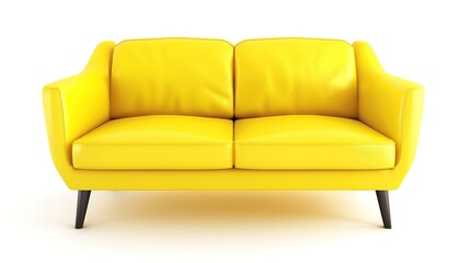Yellow sofa on white background, showing its modern design and comfortable appearance. The bright yellow color stands out against the clean white, creating a stylish and inviting living space atmosphe