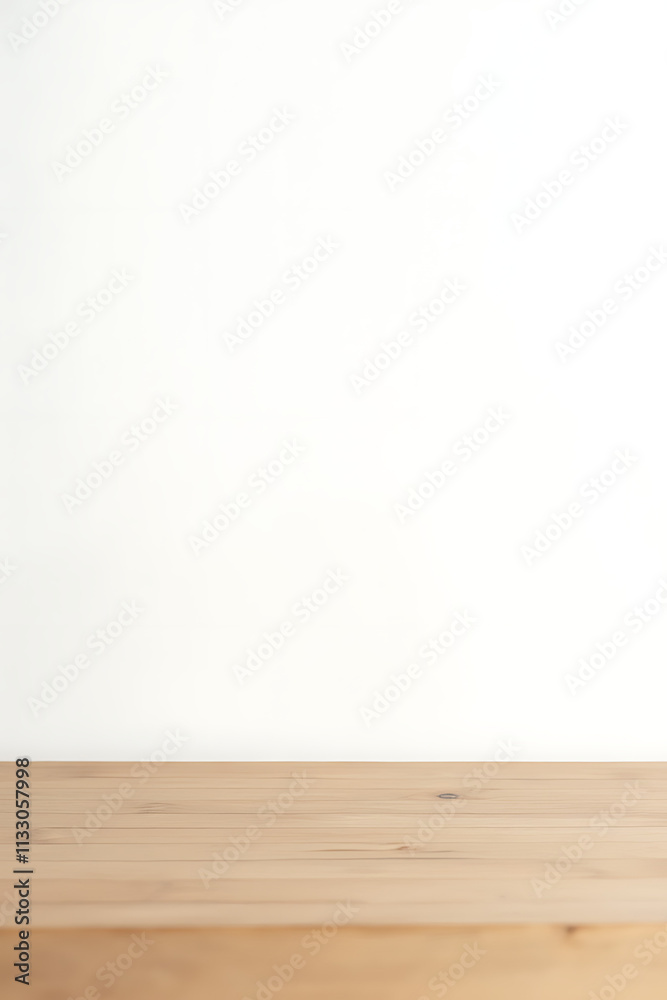 Poster a minimalist wooden table top sits on a clean white background suitable for product display in a cre