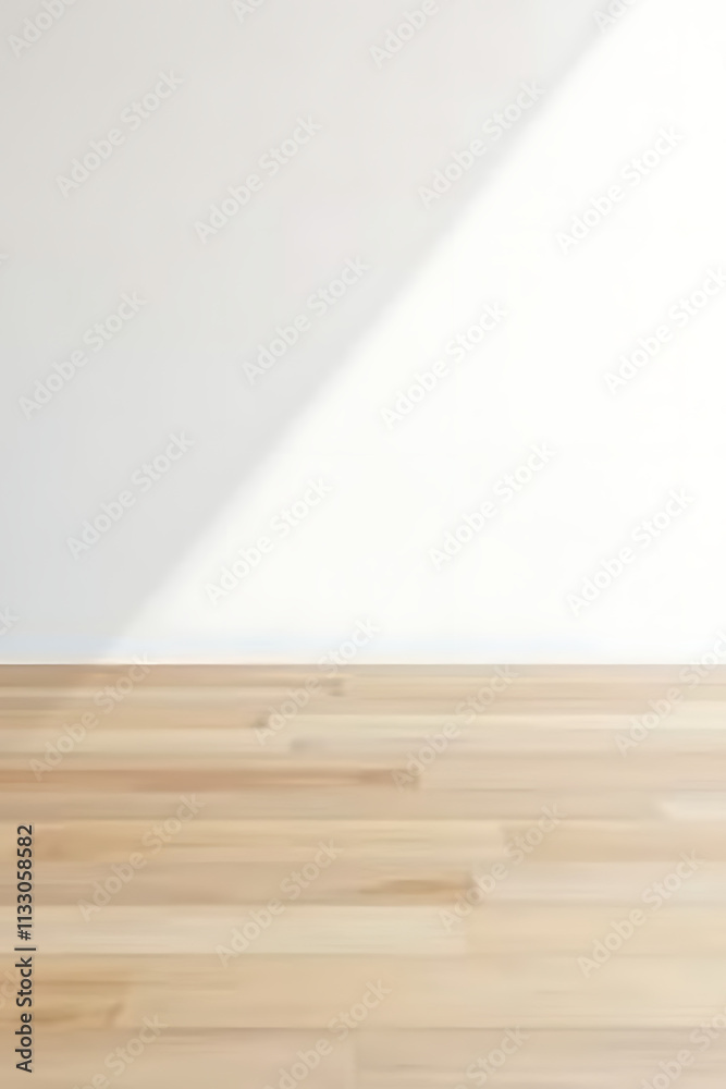Poster A minimalist wood tabletop sits atop a plain white abstract background in a typical retail setting found at most department stores._00001_