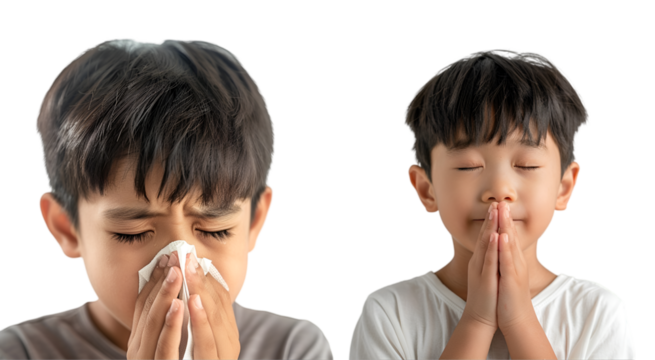 Children with flu on transparent background