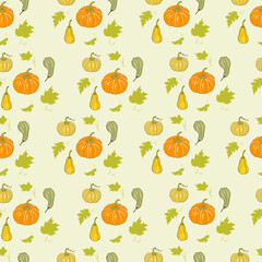 Seamless pattern with pumpkins. Autumn design for fabric, templates, wallpaper, cards.