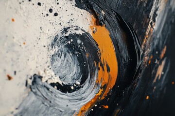 Abstract Swirling Paint Texture in Black Orange and White