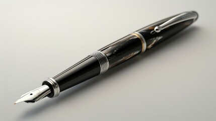 Fototapeta premium Elegant black and silver fountain pen on white background.