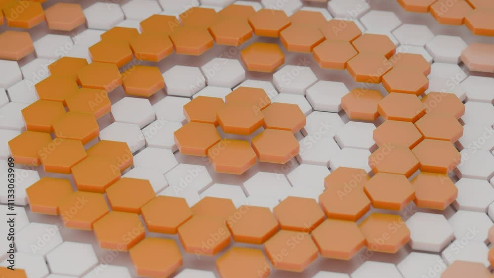 Poster loop 3d animation of an abstract background of a set of hexagons that make vertical movements in the