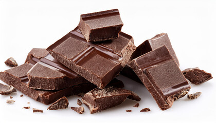 Dark chocolate chunks isolated on white backgroundner