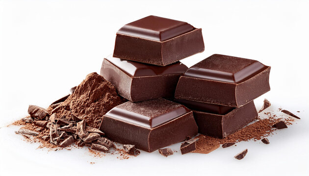 Dark chocolate chunks isolated on white backgroundner