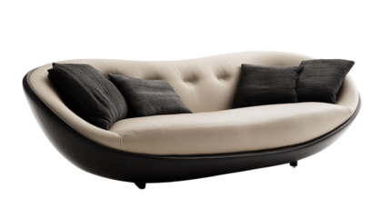 Cloud Sofa: Modern furniture design, elegant curves, and luxurious comfort.  A contemporary sofa with dark base and off-white cushions. Perfect for living room interiors. 
