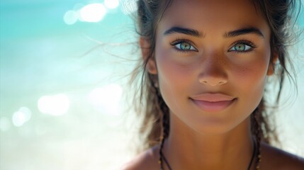 Woman with blue eyes and a tan complexion