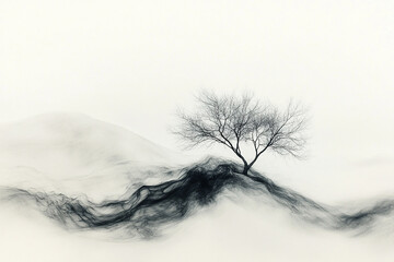 Fototapeta premium Ink painting, ink flowers, Chinese landscape painting