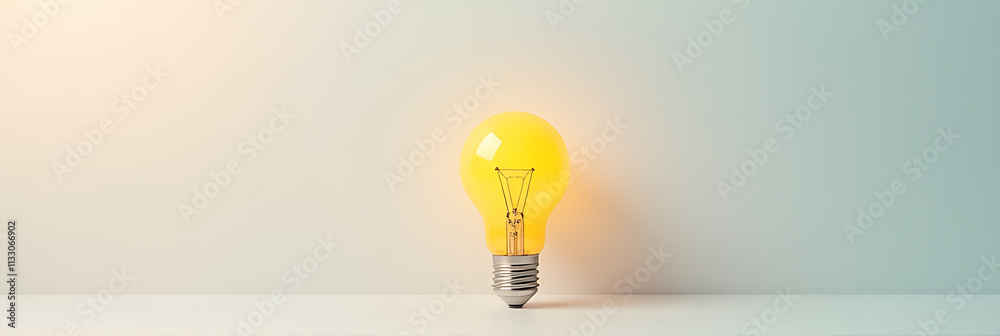 Poster a creative concept featuring a lightbulb and ideas on a soft pastel colored background in a flat lay