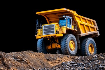 Obraz premium A fully automated mining truck navigating a rugged terrain, with AI systems in control