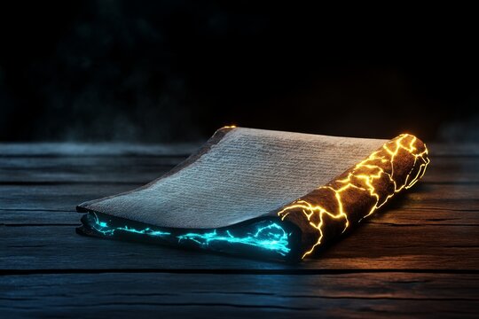 A haunting depiction of an ancestral estate plan, written on an aged parchment with glowing ink, resting atop an antique table