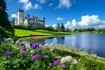 Obraz premium Castle by Lake Realistic Image