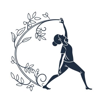 yoga pose silhouette with floral arch clip art preview