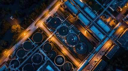 Fototapeta premium Aerial View Of Ity Station For Wastewater Treatment. A Lot Of Ponds With Dirty And Cleaned Water