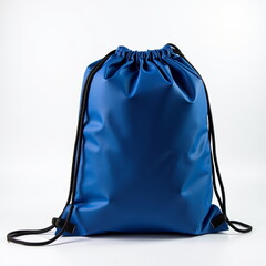 Blue drawstring backpack on white background