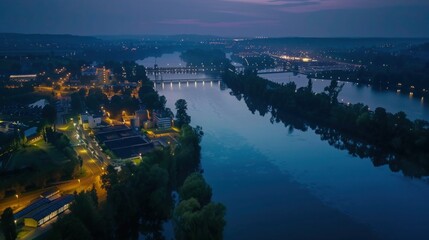 Fototapeta premium Aerial View Of Ity Station For Wastewater Treatment. A Lot Of Ponds With Dirty And Cleaned Water