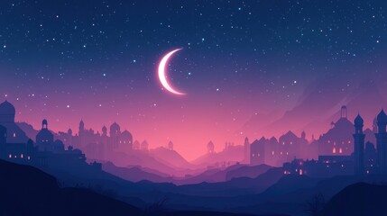 Obraz premium Ramadan Night Sky with mosque silhouette