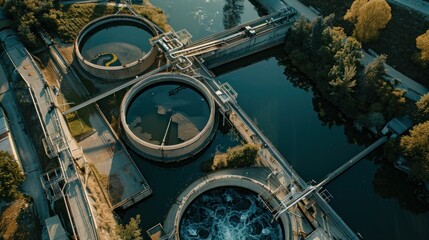 Obraz premium Aerial View Of Ity Station For Wastewater Treatment. A Lot Of Ponds With Dirty And Cleaned Water