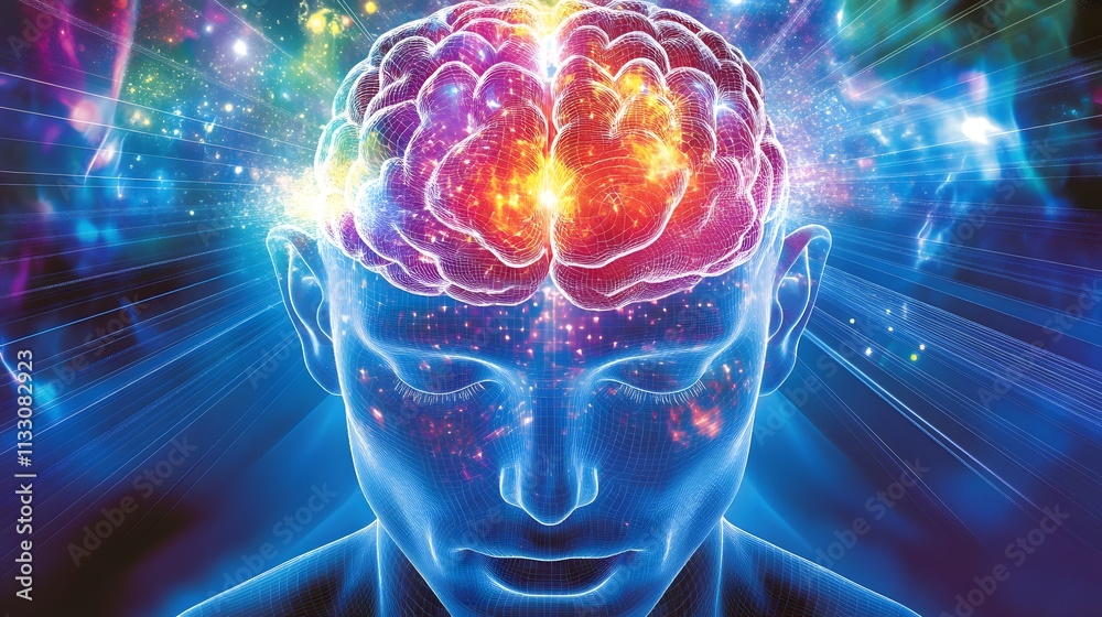 Poster illuminating the mind: a vivid representation of brain activity and creativity with colorful energy 