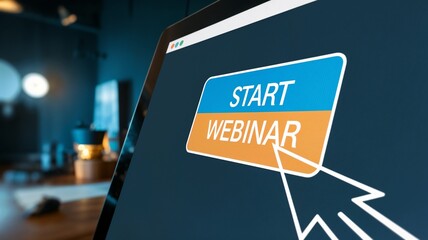Modern Blue Start Webinar Button with Animated Cursor
