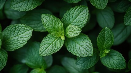 Lush green mint leaves close-up.